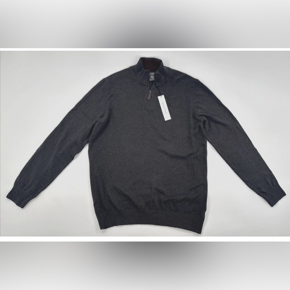Grayson & Dunn Pullover Sweater Mens XL Gray 1/4 Zip Cotton Knit Preppy NEW